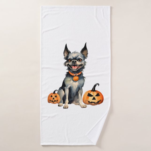 Sharp Dog Guards Halloween Pumpkins Premium  Bath Towel (Bath Towel)