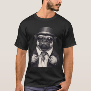 Sharp Dressed Pug Illustration on Transparent Back T-Shirt
