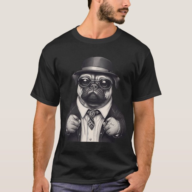 Sharp Dressed Pug Illustration on Transparent Back T-Shirt (Front)