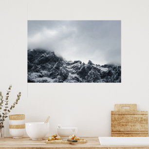 Sharp edges of mountains and soft clouds poster