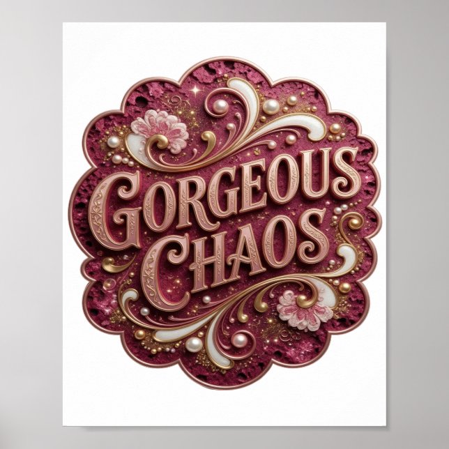 Sharp Gold GORGEOUS CHAOS 3D Text Art Poster (Front)
