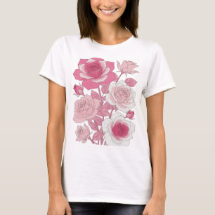Sharp Grey PINK ROSES Bold Design T-Shirt
