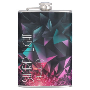 "Sharp Light Geometric Shapes Abstract Neon Purple Hip Flask