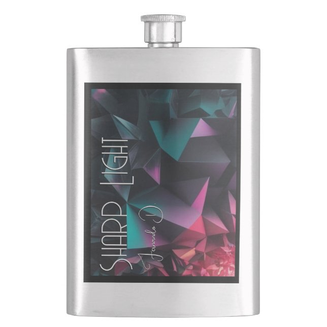 "Sharp Light Geometric Shapes Abstract Neon Purple Hip Flask (Front)