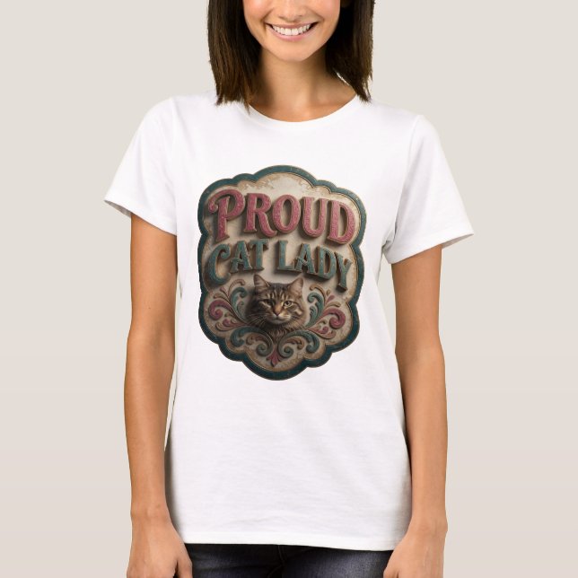 Sharp Pink PROUD CAT LADY Custom Design T-Shirt (Front)
