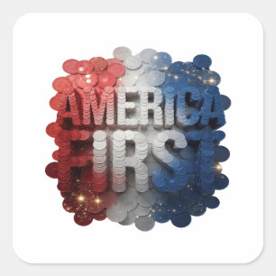 Sharp Silver AMERICA FIRST Square Sticker