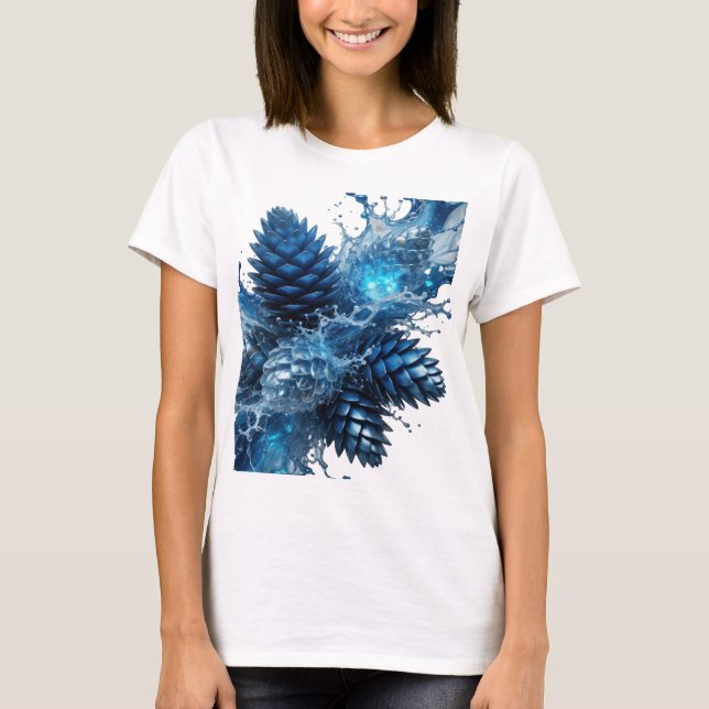 Sharp Silver FROZEN PINE CONES Text Design T-Shirt (Front)