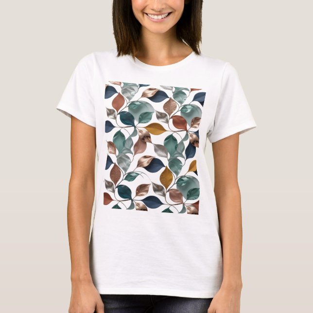 Sharp Silver LEAFY FOLIAGE Statement Design T-Shirt (Front)