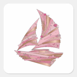 Sharp Silver PINK CRYSTAL SHIP Square Sticker