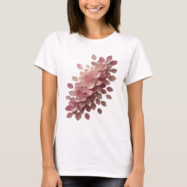 Sharp Silver PINK LEAVES 3D Text Art T-Shirt (Front)
