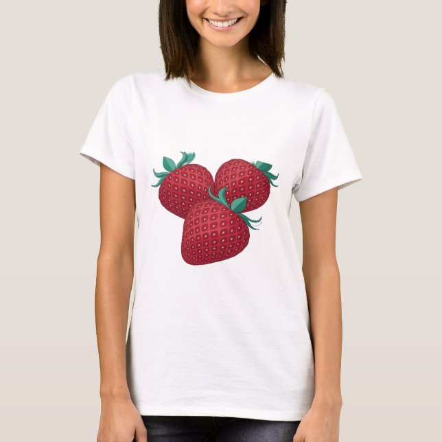 Sharp Silver THREE STRAWBERRIES Design T-Shirt (Front)