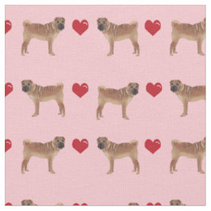 sharpei dog love hearts pink fabric