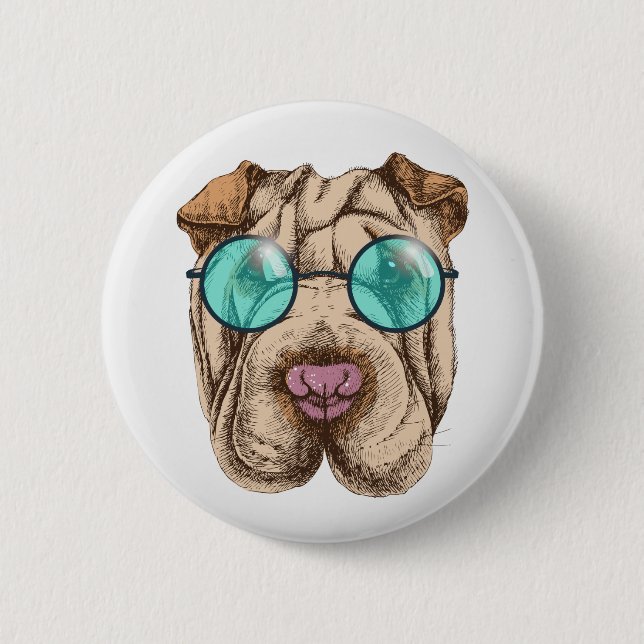 Sharpei In Sunglasses 6 Cm Round Badge (Front)
