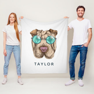 Sharpei In Sunglasses | Add Your Name Fleece Blanket