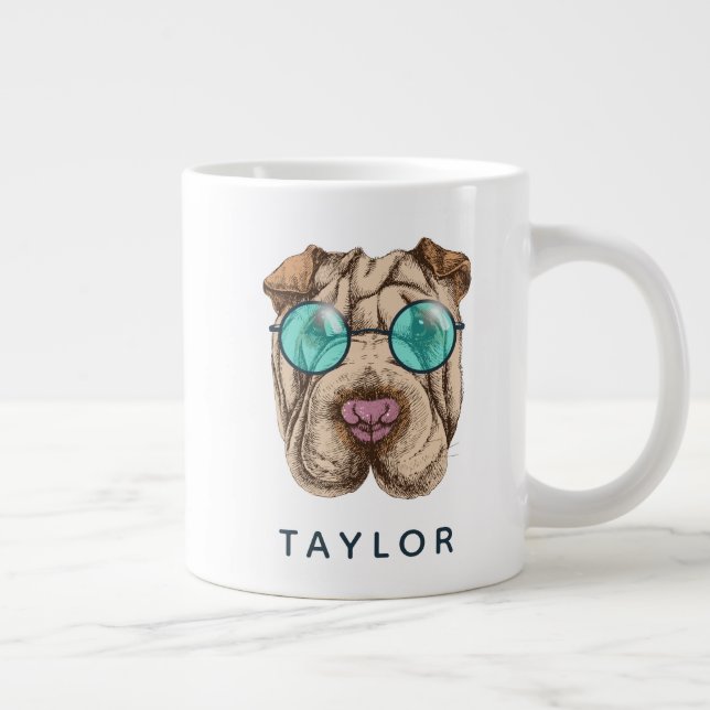 Sharpei In Sunglasses | Add Your Name Large Coffee Mug (Right)