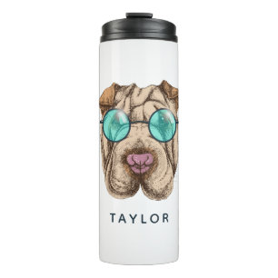 Sharpei In Sunglasses Add Your Name Thermal Tumbler