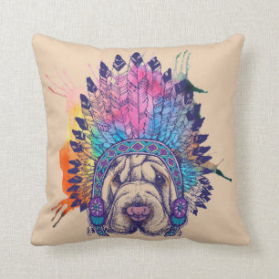 Sharpei Native American Indian Chief Cushion
