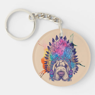 Sharpei Native American Indian Chief Key Ring