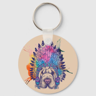 Sharpei Native American Indian Chief Key Ring