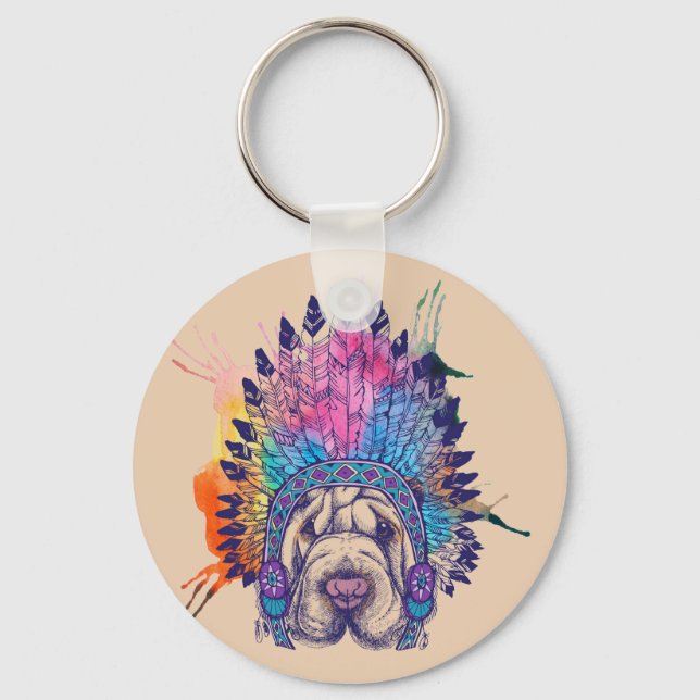 Sharpei Native American Indian Chief Key Ring (Front)