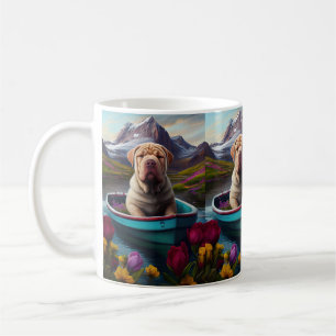 Sharpei on a Paddle: A Scenic Adventure Coffee Mug
