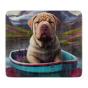Sharpei on a Paddle: A Scenic Adventure Cutting Board