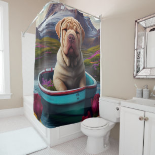 Sharpei on a Paddle: A Scenic Adventure Shower Curtain