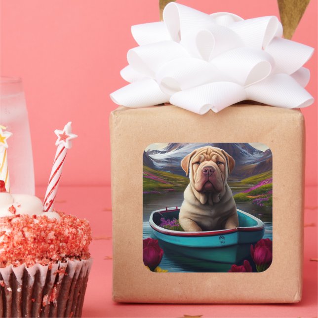 Sharpei on a Paddle: A Scenic Adventure Square Sticker (Party)