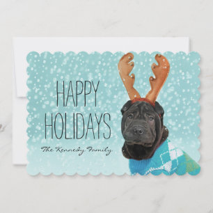 Sharpei Reindeer Holiday Card
