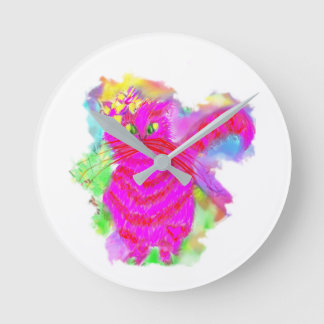 ShaShaShu™ the Flashy  Pink Kitty Cat Clock. Large Round Clock