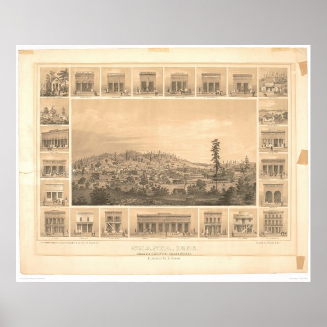 Shasta, CA. Panoramic Map 1856 (1612A) Poster (Front)