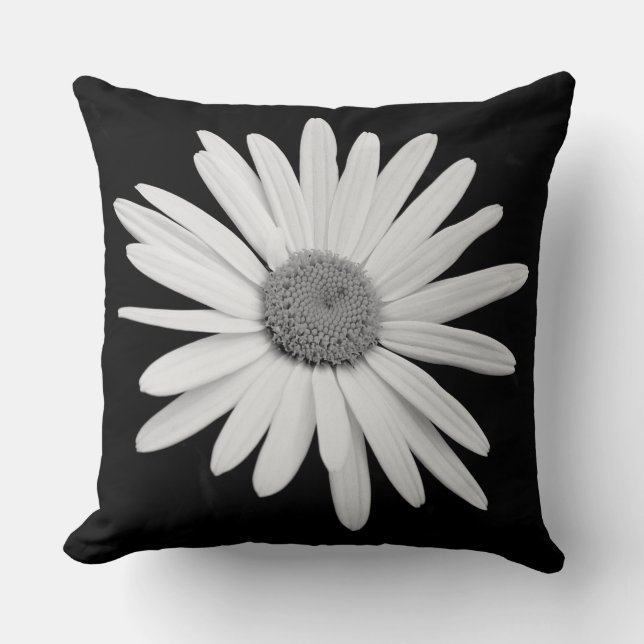 Shasta Daisy 02 - Black and White Cushion (Front)