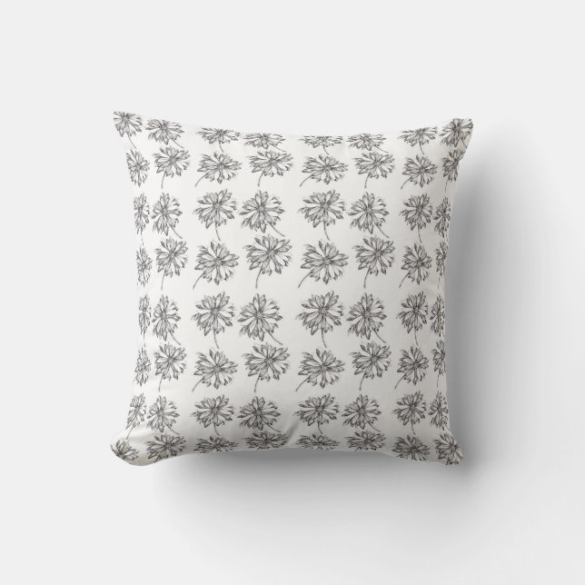 Shasta Daisy Black White Ink Drawing Art Pillow (Front)