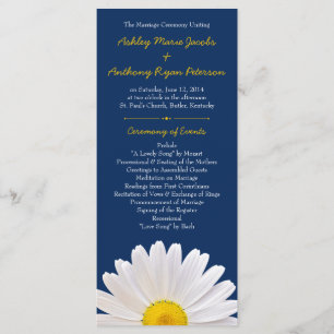 Shasta Daisy Flower Yellow Navy Wedding Program
