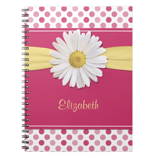 Shasta Daisy Pink Polka Dot Personalised Notebook (Front)