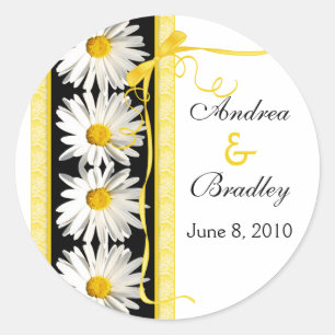 Shasta Daisy Ribbon Personalised Wedding Sticker