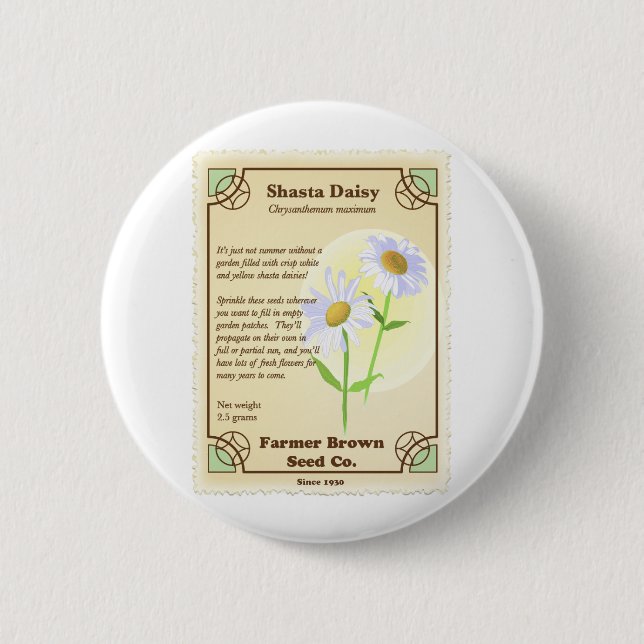 Shasta Daisy Seed Packet 6 Cm Round Badge (Front)
