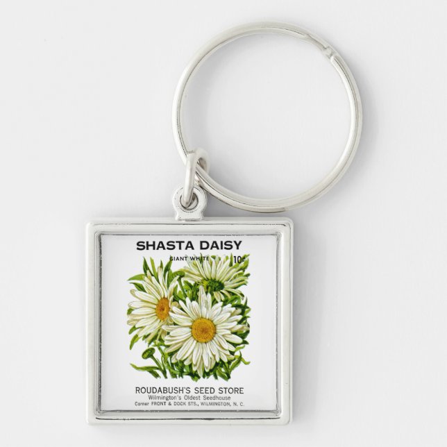 Shasta Daisy Vintage Seed Packet Key Ring (Front)