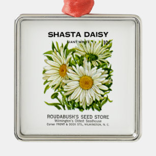 Shasta Daisy Vintage Seed Packet Metal Ornament