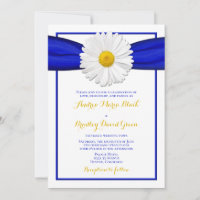 Shasta Daisy with Blue Ribbon Wedding Invitation