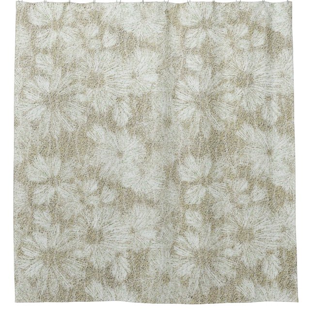 Shattered Daisy Textured Pattern in Coffee Cream Shower Curtain (Front)