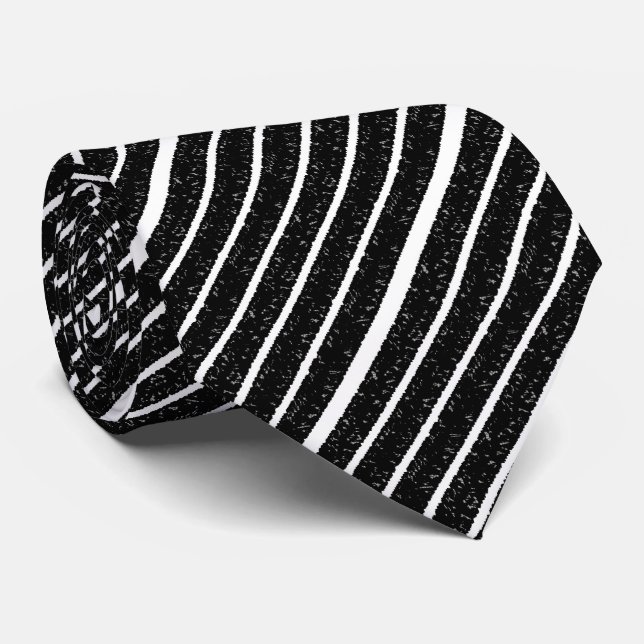 Shattered Fibres Repeat Black And White Stripes Tie (Rolled)
