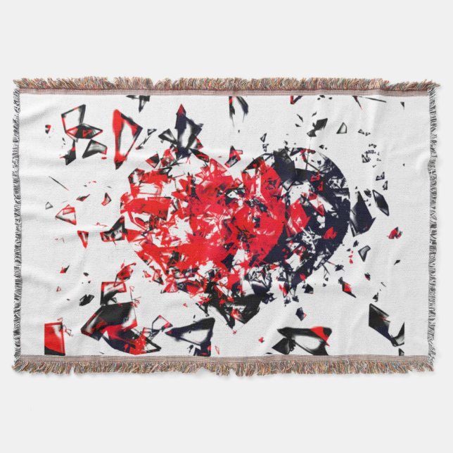 Shattered Heart Version 2 Red and Black  Throw Blanket (Front)