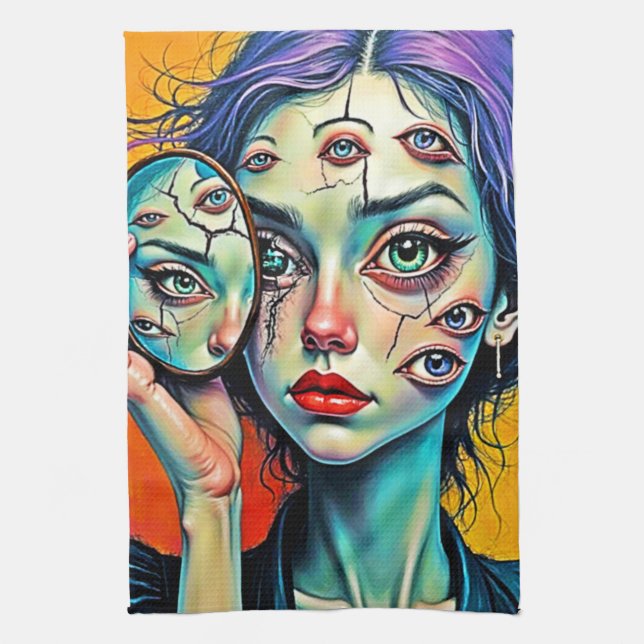 Shattered Self Reflection Art Tea Towel (Vertical)