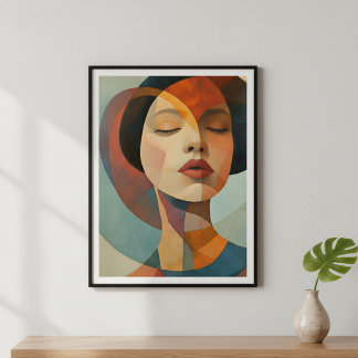 Shattered Serenity: Geometric Abstract Portrait Poster