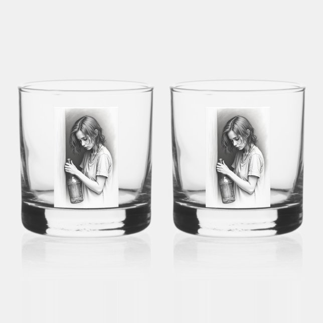 "Shattered Spirits: Whiskey Glass with a massage  (Front)