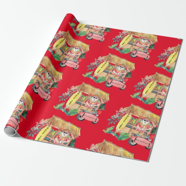 Shave Ice Hawaiian Santa Claus Wrapping Paper (Unrolled)
