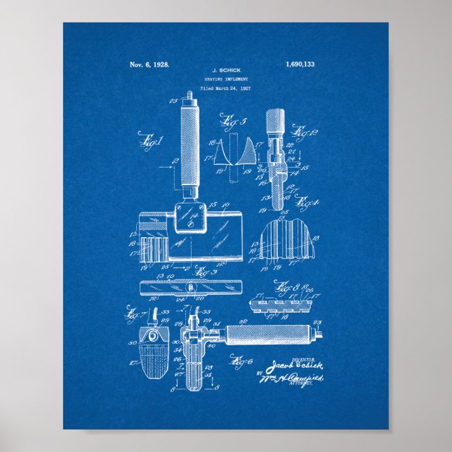 Shaving Implement Patent - Blueprint Poster (Front)