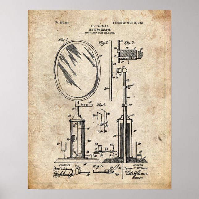 Shaving Mirror Patent Poster (Front)
