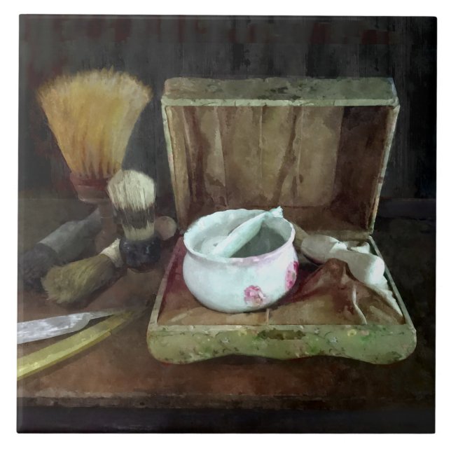 Shaving Mug and Shaving Brushes Ceramic Tile (Front)